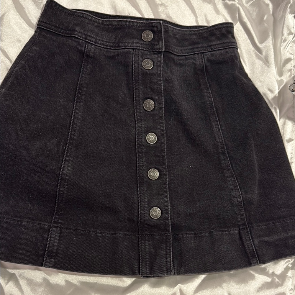 Black Button-Up Denim Skirt